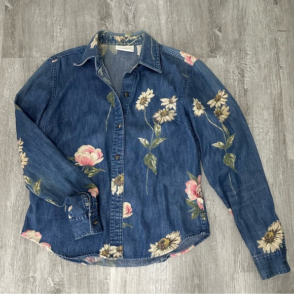 Liz Claiborne Lizwear Jeans Vintage Y2K Denim Floral Button Down - Picture 1 of 10